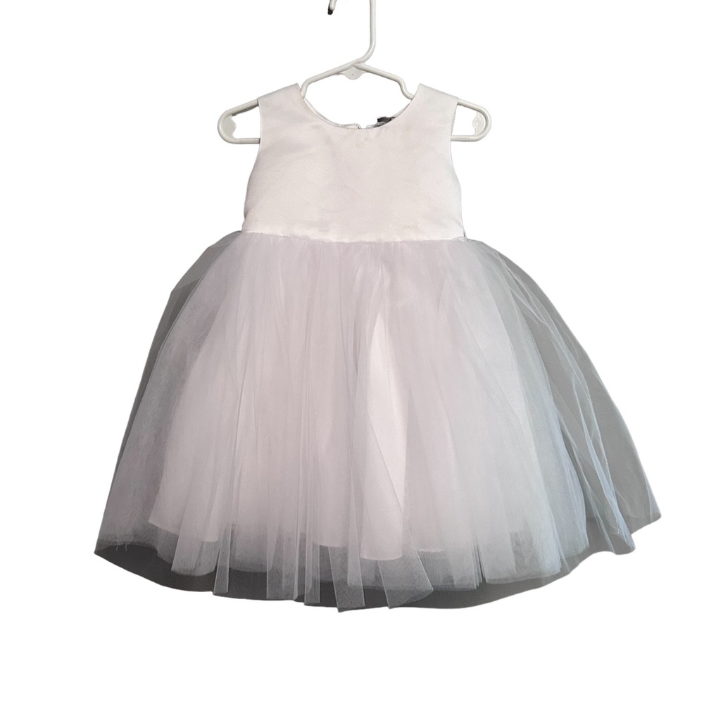 Tip Top Kids Girl's Formal White Dress with Navy Blue Sash Size 18mo